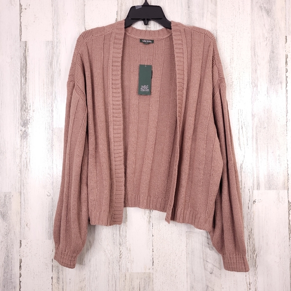 Wild Fable Open Front Cable Knit Mauve LS Cardigan - Picture 2 of 7